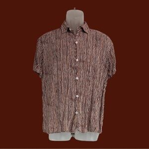 SHEIN Men’s Short Sleeve Print Button Down Dress Shirt Wavy Stripe Pattern M